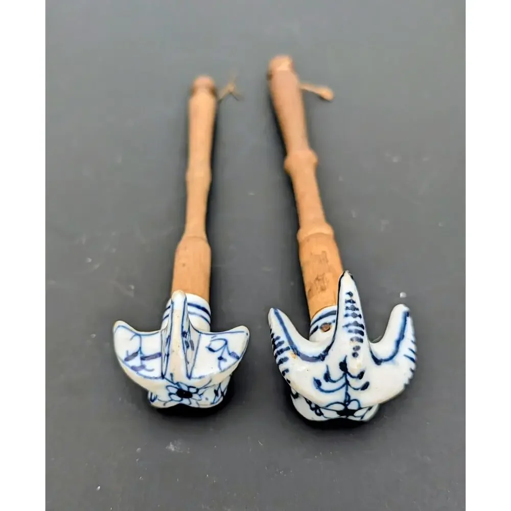 Meissen Blue Onion Chocolate Whisks PAIR Kitchen Utensil Stirrer Antique